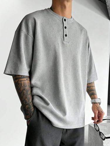 Image of Trillion Men's Waffle Knit Henley Half Sleeve Tshirt for Men