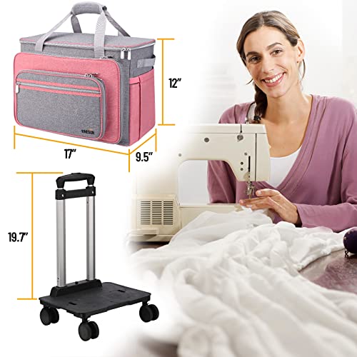image for FINESUN Sewing Machine Case with Wheels, Foldable Deluxe Rolling Sewin