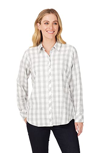 Foxcroft Women's Plus Size Davis Long Sleeve Metallic Buffalo Plaid Blouse, Silver, 14W #TOP27