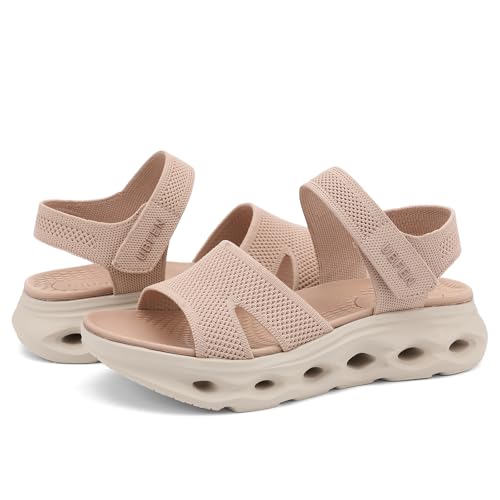 Image of UBFEN Womens Comfortable Walking Sandals with Cushioned Sole | Non-Slip Rocker Bottom, Arch Support, Adjustable Straps, Lightweight Water Sport Platform Summer