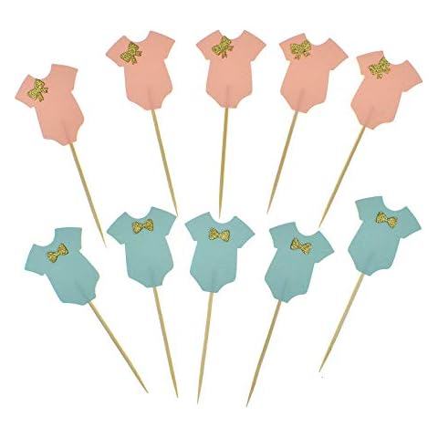 40 Pack Baby Jumpsuits Baby Shower Cake Cupcake Toppers Picks for Boy Birthday Party Decors Baby Shower Decors Cover