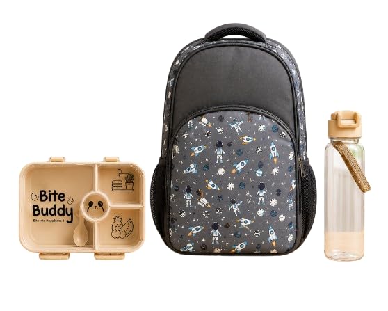 Kids School Backpack Combo Set with Lunch Box & Water Bottle | Space Print School Bag for Boys & Girls | Lightweight Water-Resistant Book Bag with Padded Straps | Back to School Travel Gift Set-image-43