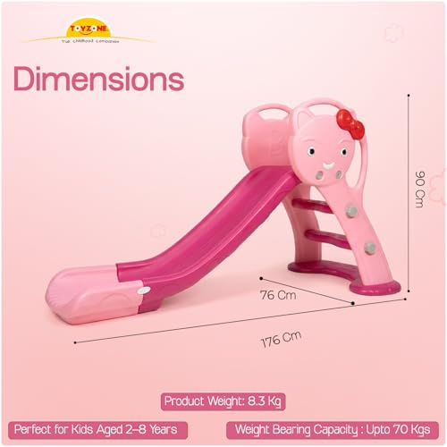 Image of Toyzone Happy Cat Slide for Kids | Baby Play Slide | Indoor & Outdoor Kids Slider | Easy Assembly | Safe Rounded Design | BIS Certified | Made in India | Kids Slide for 2-8 Years, Upto 70 kgs