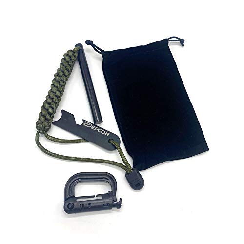 DEFCON Acero premium XXL 12,7 x 1,27 cm | perfecta chispas | 550 magnesio | 3 m Nylon Parachute Cord | Rascador multifunción | Mosquetón | Ultraligero