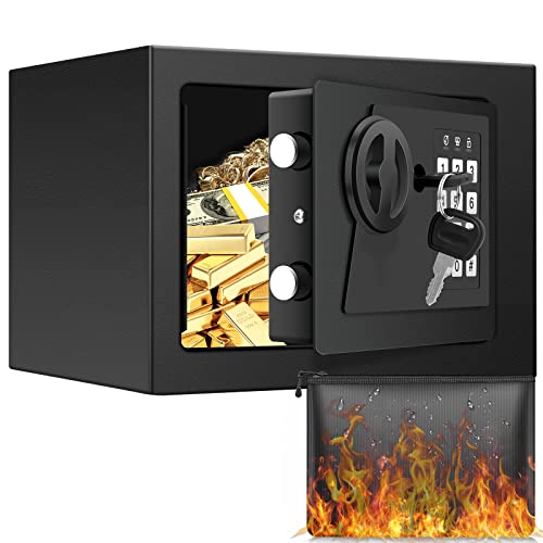 Small Safe Box with Fireproof Waterproof Money Bag, Fireproof Safe with Digital Keypad Key, Home Safe Box for Money Firearm Medicine Valuables (Black) Small Safe Box with Fireproof Waterproof Money Bag, Fireproof Safe with Digital Keypad Key, Home Safe Box for Money Firearm Medicine Valuables (Black)