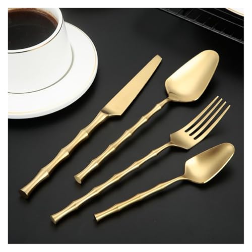 Ensemble de couverts 16 pièces avec couteau à steak et fourchette dorée - 7