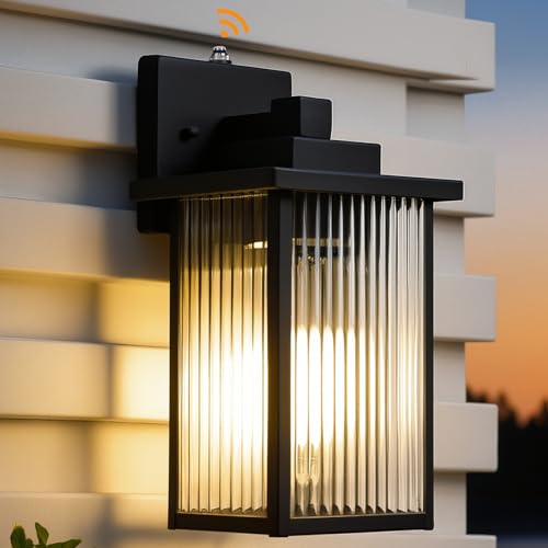 hameso 13 Inch Matte Black Outdoor Wall Light, Dusk to Dawn Waterproof Exterior Light Fixture for Porch, Front Door or Garage