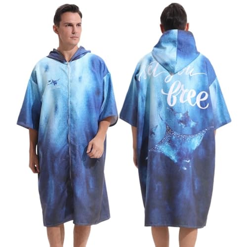 Treer Poncho de Surf Hombre Mujer Microfibra Poncho Toalla Adulto con Capucha y Cremallera Secado Rápido Transpirable Albornoz para Cambiarse Elegante para Playa Natacion (Pintura,75x110cm)