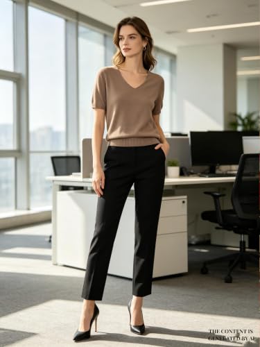 Image of DAIMIDY Women's Short Sleeve Sweater V Neck Summer Knit Tops | Business Casual Tops| Soft,Lightweight,Breathable and Comfortable| Perfect for Shopping,Date,Vacation,Daily Wear Etc.