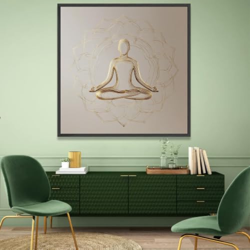 Toile posture de méditation dorée 50x50 cm décoration zen pour salon