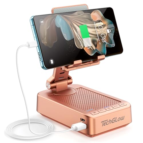 TechGlow Gifts for Men Women Foldable Cellphone Stand with Bluetooth Speaker Power Bank 360° Rotatable Phone Stand Birthday Gift Idea for Mom Dad Cool Tech Gifts-Rose Gold