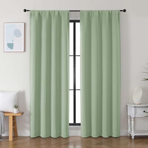 Image of Simplebrand Ava Light Green Blackout Curtains for Bedroom 84 Inch Length 2 Panels Set, Solid Thermal Insulated Privacy Nursery Window Treatment Curtains Blackout Drapes, W40 x L84 Inch, Light Green