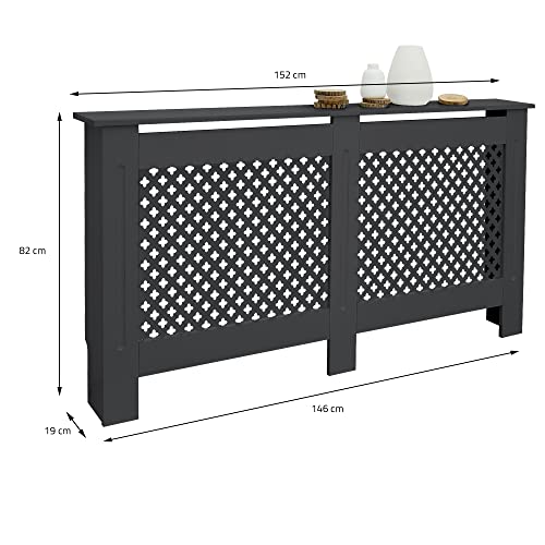Miniatura 2 de Ecd Germany Cubreradiador Con Diseño De Nido De Abeja 152x19x82cm Antracita Lacado Mdf Dormitorio Salón Cubrecalentador Cubreradiador Calefacción Cubreradiador