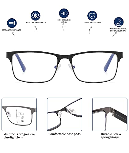 Kafirlo Progressive Multifocal Reading Glasses Men No Line Multifocus Transition Blue Light Blocking Computer Reader Multi Focus Metal Full Wide Frame Large Head Designer Magnifying Eyeglasses 2.00+ #TOP1