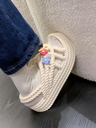 Cute Slippers for Women, Summer Fashion, Thick Anti-Slip Sole, Floral Decor, Indoor-Outdoor Beach Sandals for teen girls3
