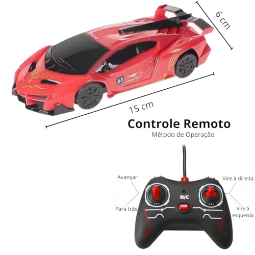 Carrinho Controle Remoto Escalada Sobe Parede, Teto, Chão, Bateria Recarregável (Vermelho)