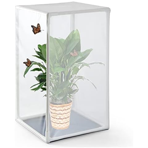 ANTOLL Professional Version Insect Habitat Cage, Dragonfly Butterfly Flying Insect Mesh Cage, Outdoor Observation Plant and Small Animal Terrarium Fixed by PVC Pipe Support-17 x 17" x 30 "(White) Cover