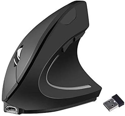 Ergonomic Vertical Mice USB Wireless Ergonomic Mouse,2.4G Rechargeable Optical Vertical Mouse High Precision Optical Mouse Adjustable800/1200/1600 DPI,5 Buttons for PC/Laptop/Mac (black)