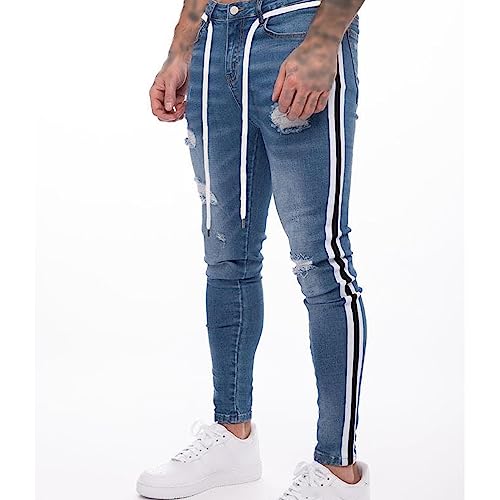 Men's Slim Distressed Tapered Leg Jean Skinny Ripped Straight Stylish Denim Pants Regular Zipper Jeans Pantalon2