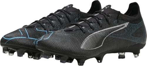PUMA Men's Ultra 5 Pro Firm, Artificial Ground Soccer Cleats Sneaker, Black Silver-Bright Aqua, 10