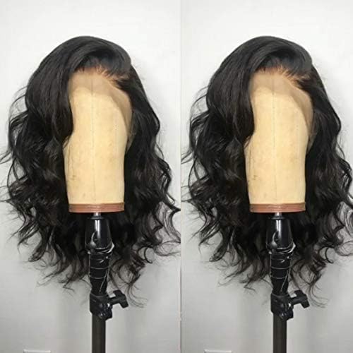 ANDRIA 13X4 HD Lace Front Wigs Pre-Plucked Hairline 16 Inches Body Wave Glueless Lace Frontal Wigs with Baby Hair Short Bob Wig 200% Density Natural Hair Loose Wave Short Curly Lace Closure Wig