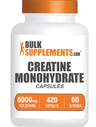 BulkSupplements.com Creatine Monohydrate Capsules - Micronized Creatine Pills - Gluten Free, 7 Capsules per Serving (5000mg), 420 Count (Pack of 1)