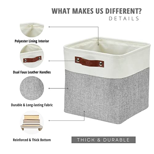 Image of DECOMOMO Foldable Storage Bin Collapsible Sturdy Cationic Fabric Storage Basket Cube W /Handles for Organizing Shelf Nursery Home Closet (Grey and White, Cube - 13 x 13 x 13-4 Pack)