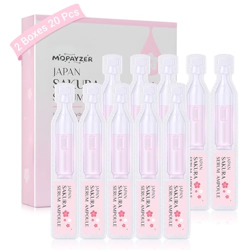 Japan Sakura Serum Ampoule, Intensive Hydration & Soothing Skin, Cherry Blossom Essence Ampoules for Face, Sakura Extract + Vitamin C, Smooth Fine Lines, Moisturizing Skin Care, 2 Boxes of 20 Ampoules