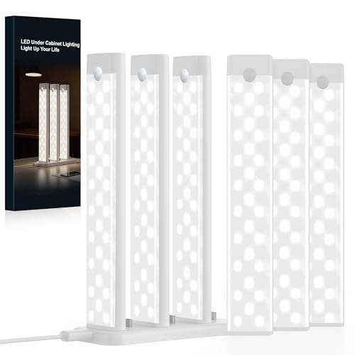 Image of 8Inch Under Cabinet Lighting Wireless 6Pack with 1 Charging Station | Rechargeable Motion Sensor Light Indoor, 3 Color Temps,29LEDs Dimmable Closet Light Stick on,Under Counter Lights for Kitchen