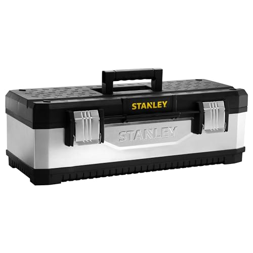 Stanley Werkzeugkoffer / Werkzeugbox (26", 49.7x29.3x22.2cm, aus Metall-Kunststoff, galvanisiert, mit Vorhängeschloss, Metallschließen, Koffer mit Bi-Material Griff) 1-95-620