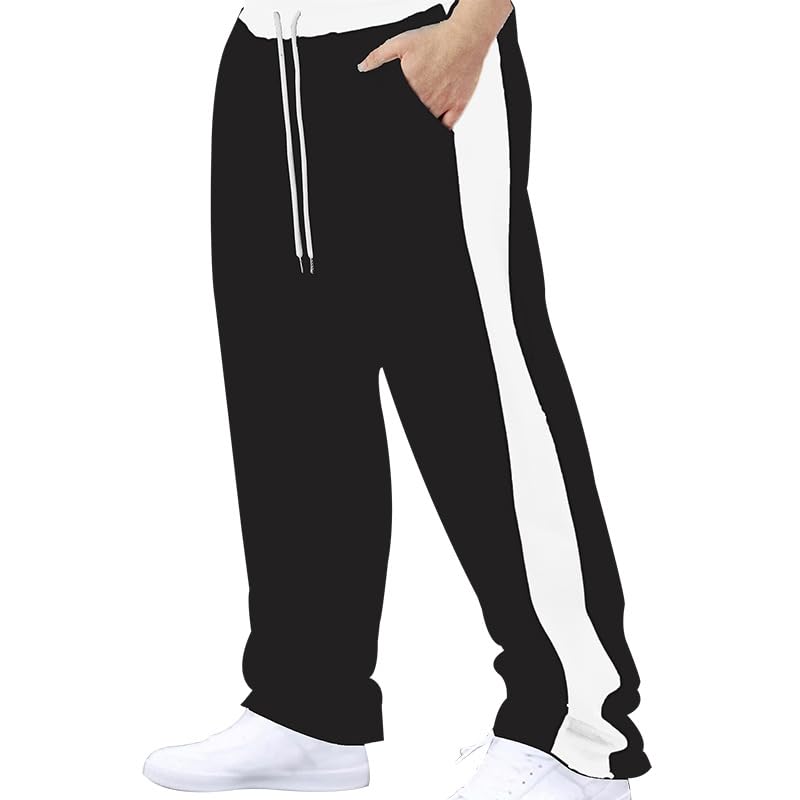 Mens Vintage Stripe Track Pants Hip Hop Workout Sports Parachute Sweatpants Casual Loose Straight Wide Leg Trousers