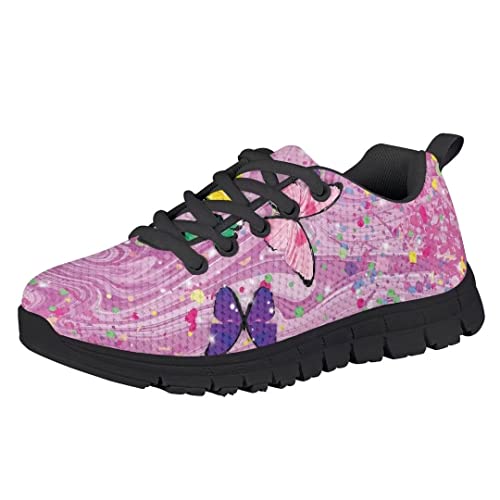 Pinupub Kids Sneakers Size 2 Fashion Cute Purple Tie Dye Comfort Running Walking Casual Sports Shoes Butterflies Print