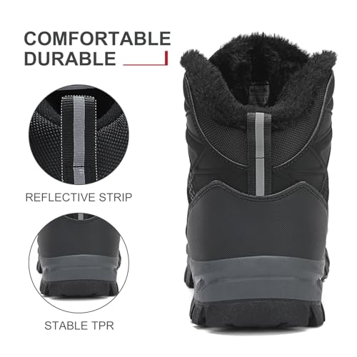 DANNTO Herren Warme Gefütterte Winterschuhe Winterstiefel Wanderschuhe Trekkingschuhe Draussen Schneestiefel (Schwarz-C,45)