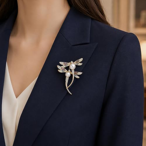 Image of Dragonfly Brooch Pin for Women Rhinestone Lapel Pins Vintage Animal Brooches for Costume Accessories