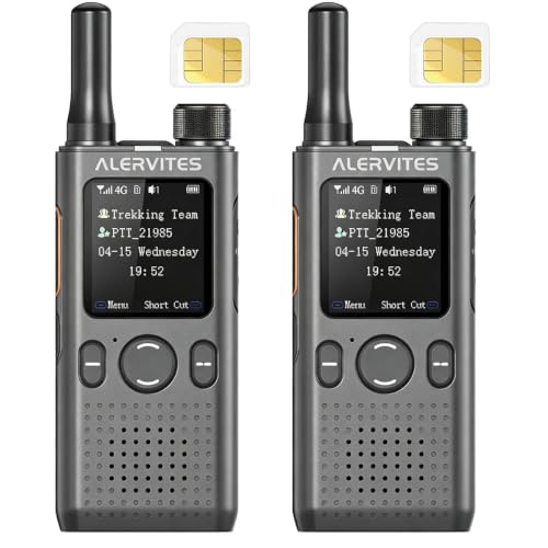 Alervites POC-AT1 Global PoC Radio Push-to-Talk Over Cellular Nationwide Unlimited Range 4G 3G LTE Walkie Talkie Phone APP Control Cross Platform Handheld Two Way Ham Radio (Grey 2PCS with Sim Card)