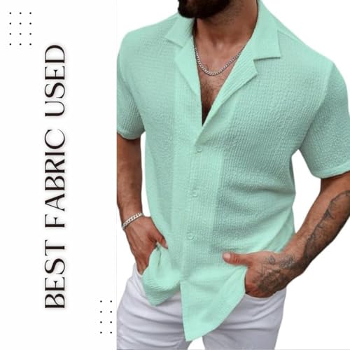 Image of COMBRAIDED Men's Regular Fit Cotton Blend Shirts | Half Sleeve Solid Pattern | Casual Wear for Everyday Style