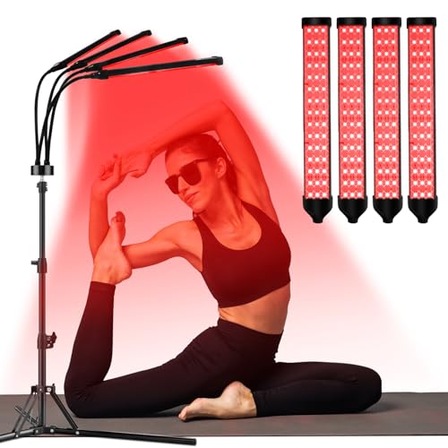Trayvespace Infrarotlampe, 660nm & 850nm Rotlichtlampe mit Stativ, 5 Helligkeit Einstellbar, 10/20/30 Timer Rotlichtlampe für Wohnzimmer