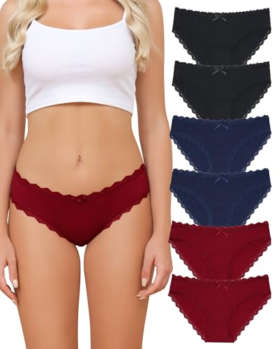 Image of Aijolen Women's Cotton Bikini Underwear Soft Low Waist Panties Cheeky Lace Underpants S-XXL