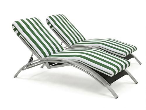 Cojin Tumbona Exterior 180x50x6 Pack2. Colchoneta Tumbona. Cojines para Tumbonas Jardin. Desenfundable y Lavable (Doble Cremallera). Sujeción con Capucha y Cinta Elástica. (2, Rayas_Verde, 180x50x6)