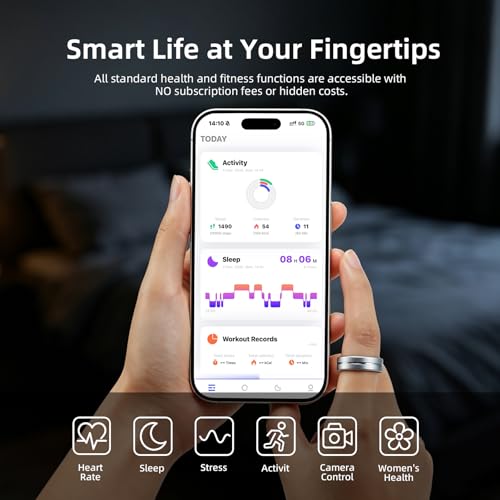 Smart Ring for Women Men, AI Health Fitness Tracker with Sleep, Heart Rate, Blood Oxygen, HRV, Stress, Gesture Photo, IP68 Waterproof, No Subscription, iOS Android (Matte Sliver,8) - Image 4