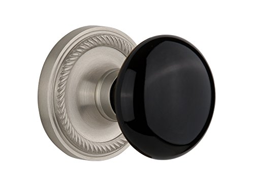 Nostalgic Warehouse Rope Rosette with Black Porcelain Knob, Mortise - 2.25", Satin Nickel