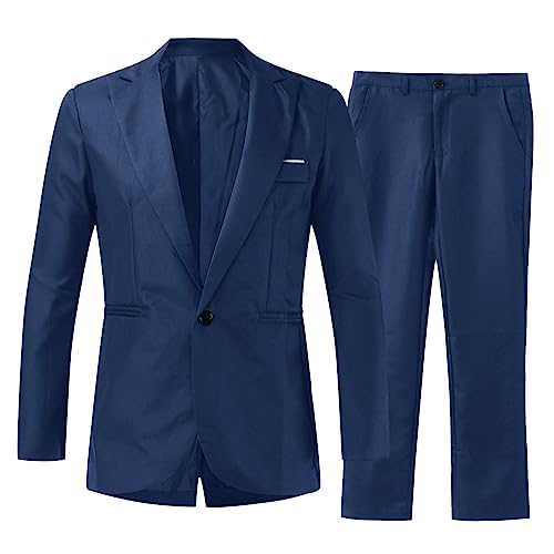 Generisch Traje de hombre 56 para hombre, elegante, monocromo, de un solo pecho, ajustado, traje de fiesta, camisa, pantalones, corbata con chaleco azul, marine, XXL