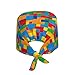 Unisex Colorful Building Blocks Bricks Working Cap Elastic Surgical Cap Fashion Turban Caps for Chef, Athletic