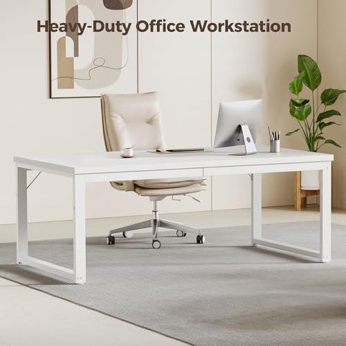 Image of 40 Inch Computer Desk, 1.2 inch Thick Small Office Table, White | Modern Simple Style, Heavy Duty Industrial Frame, Small Study & Writing Table for Home Bedroom Work