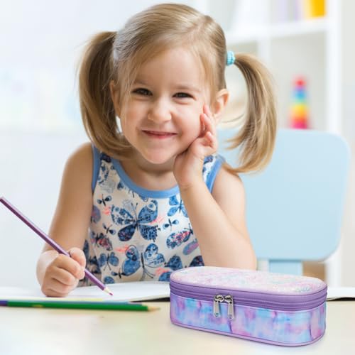 Image of Bagseri Pencil Case for Girls - Cute Pencil Case for Kids Large Capacity Pencil Pouch for School, Multifunction Pencil Bag with Compartments for Girls Kids Teen, Pen Case Only (Glitter Purple Tie-dye)