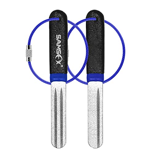 SAMSFX Fishing Hook Sharpener Hook File Portable Grinding Tool with Double Sided Fine and Medium Grit Fly Fishing Tools, 4inch (Blue & Black Handle)