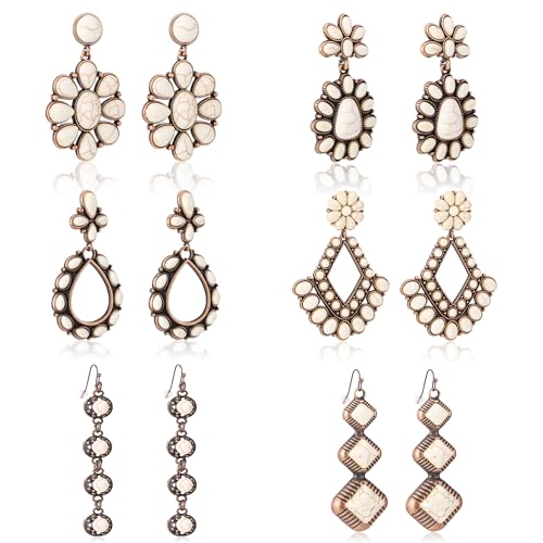 6 Pairs Western Turquoise Earrings Set for Women Boho Vintage Dangle Earring Statement Country Cowgirl Jewelry Accessories for Gift