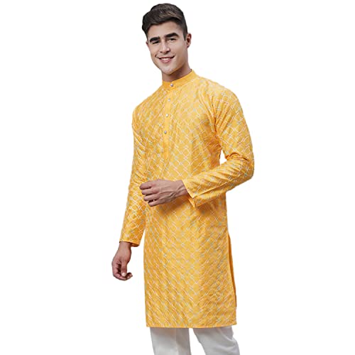 Sojanya (Since 1958 Men'S Silk Blend Navy Blue Kurta With Multi Color Embroidery3