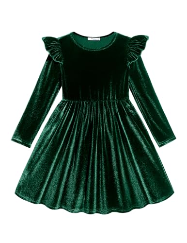 Arshiner Christmas Dress Toddler Velvet Holiday Winter Dresses Green 4-5T