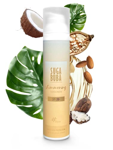 SugaBuba Crema solar brillante e hidratante SPF 20 para un bronceado oscuro, 5 aceites orgánicos para una protección solar natural y una piel hidratada, loción solar orgánica, óxido de zinc no nano Cover